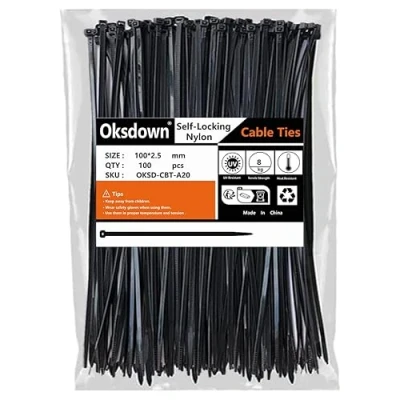 Abbildung von Oksdown Kabelbinder 100 Stück Schwarz mm x 2,5 mit 8,1 kg Zugfestigkeit kleine Größe UV Beständig Nylon Kunststoff Cable Zip Ties Set