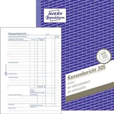 Abbildung von Avery Zweckform Formularblock 305 Kassenbericht A5 50 Blatt Kassenbuch Kasse Formular