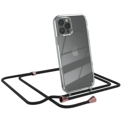 Abbildung von EAZY CASE Handykette kompatibel mit iPhone 12/12 Pro Handyhülle Umhängeband, Handykordel Schutzhülle, Silikonhülle, Hülle Band, Stylische Kette für Smartphone, Clips in Rosé