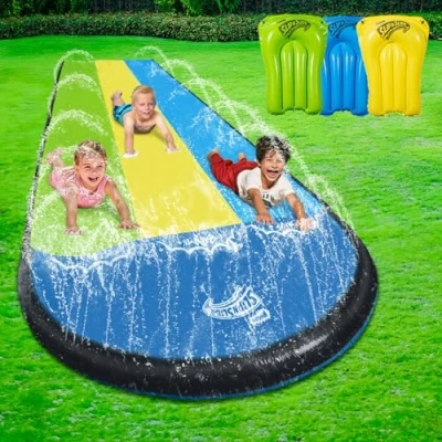 Abbildung von Wham O Slip N Slide Triple Waver Rider mit Boogie 548.64cm für Kinder 5 12 Jahre Hinterhof Wasser Spaß
