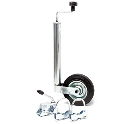Abbildung von Wiltec Stützrad für Anhänger bis 362 kg ø48 mm, Bugrad inkl. Klemmhalter &amp; Schellen, Abstellstütze mit pannensicheren Reifen