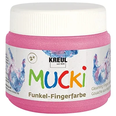 Abbildung von KREUL 23120 Mucki schimmernde Funkel Fingerfarbe, 150 ml in Feenstaub rosa, auf Wasserbasis, parabenfrei, glutenfrei, laktosefrei und vegan, auswaschbar, vermalbar mit Pinsel Fingern