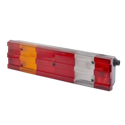 Abbildung von HELLA 2VD 007 500 411 Rückleuchte links P21W, R10W schwarz 24 mit Glühlampen Lampenträger MERCEDES BENZ: ACTROS MP2 / MP3, UNIMOG,