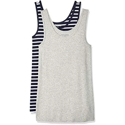 Abbildung von Amazon Essentials Damen Tanktop schlanke Passform, 2er Pack, Hellgrau Meliert/Marineblau Weiß Streifen, XXL