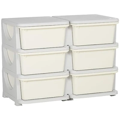 Abbildung von HOMCOM Spielzeugtruhe Schubladenschrank für Kinder, mit 6 Ebenen (Spielzeugkiste, 1 St., Aufbewahrungsbox), Kinderzimmer, Cremeweiß