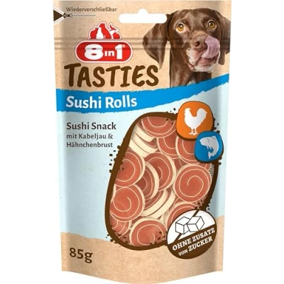 Abbildung von 8in1 Tasties Sushi Rolls Hunde Snack glutenfreie Leckerlis mit Kabeljau &amp; Hähnchenbrust, 85 g