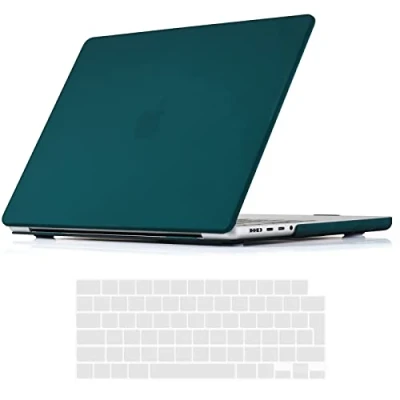 Abbildung von iNeseon Hülle Kompatibel mit 2021 2024 MacBook Pro 14 Zoll M4 M3 M2 M1 Pro/Max A3112 A3185 A3401 A2918 A2992 A2779 A2442, Plastik Hartschale Schutzhülle Case und Tastaturschutz, Tiefes Blaugrün