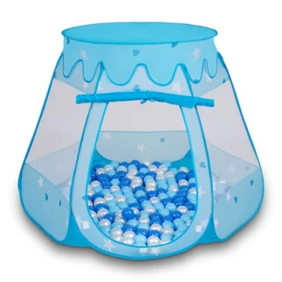 Abbildung von Selonis Baby Spielzelt Mit Plastikbällen Zelt 105X90cm/300 Bälle Plastikkugel Kinder, Blau:Babyblau Blau Perle