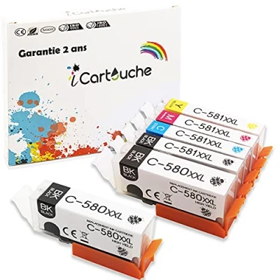 Abbildung von icartouche Tintenpatronen Kompatibel für die Canon PGI 580 XXL CLI 581 Pixma TR7550 TR8550 TS6150 TS6250 TS6350 TS8150 TS8240 TS8250 TS8350 TS9150 TS9550 TS6151 TS6251 TS6351 (2BK 1C 1M 1Y 1PBK)