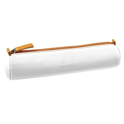 Abbildung von Rhodia 319047C Schlampermäppchen Rhodiarama, rund, 21,5x5,5 cm, mit elfenbeinfarbenem Jersey gefüttert, praktisch und elegant aus Kunstleder, Weiß, 1 Stück