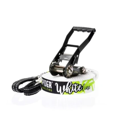Abbildung von SPIDER Slackline SKS01 Kit White line Workout und Gleichgewichtstraining, Walk &amp; Freestyle Ratsche, Umhängetasche Maximale Tragkraft für Erfahrene Slackliner Länge 15 Meter