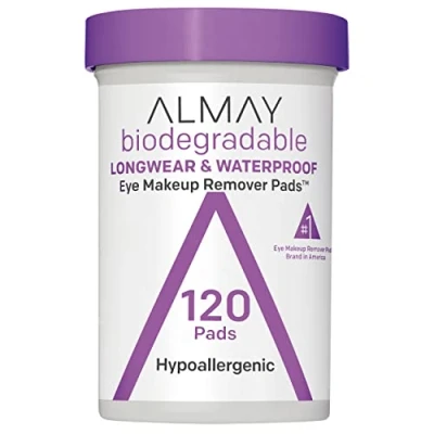 Abbildung von Almay Eye Makeup Remover Pads, Biodegradable Longwear &amp; Waterproof, Hypoallergenic, Cruelty Free Fragrance Cleansing Wipes, 120 Pads (Pack of 1)