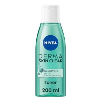 Abbildung von NIVEA Derma Skin Clear Toner (200 ml), reinigendes und feuchtigkeitsspendendes Toner, Salicylsäure angereichert mit Niacinamid, um die Haut wieder auszugleichen Unreinheiten zu entfernen