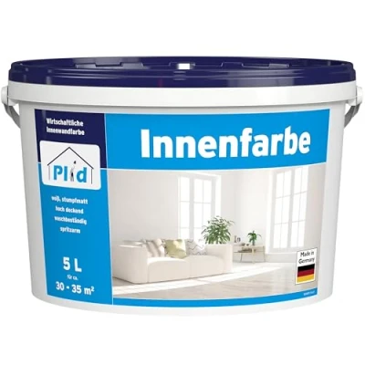 Abbildung von plid Wand und Deckenfarbe Innenfarbe Wandfarbe Profi Farbe spritzarm hohe Deckkraft, schnelltrocknend, spritzarm, verarbeitungsfertig