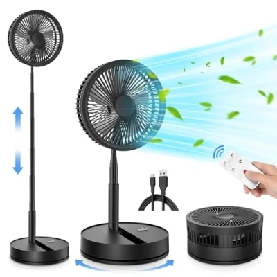 Abbildung von LIPETY Oszillierender Ventilator Leise mit Fernbedienung, 9&quot; Mini USB Tragbarer Tischventilator Standventilator, 7200mAh Akku Batterie Table Floor Fan Timer für Outdoor Reise Schlafzimmer Büro