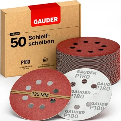 Abbildung von GAUDER Schleifscheiben für Exzenterschleifer Ø 125mm 50 Stück Schleifpapier Klett 8 Loch Schleifblätter rund Körnung P180