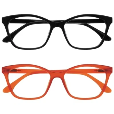 Abbildung von OPULIZE KAT Lesebrille 2er Pack Cat Eye Katzenaugen Fassung Schwarz, Orange Herren &amp; Damen Federscharniere RR59 1G +2.00