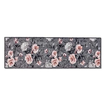 Abbildung von ASTRA Flauschige Sauberlaufmatte weich Pure &amp; Soft Blumen grau rosa 50 x 150 cm Waschbarer Küchenteppich innen Türmatte strapazierfähig Teppich