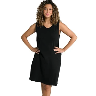 Abbildung von Ulla Popken Damen, Wellenkanten, A Linie, Feinripp, Biobaumwolle Kleid, schwarz, 46 48