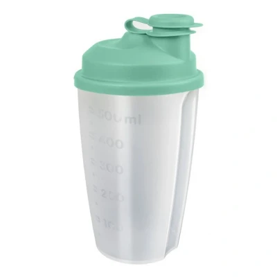 Abbildung von Westmark Mix und Schüttelbecher/Dressingshaker mit Messskala, herausnehmbarer Mixscheibe verschließbarem Ausgießer, Fassungsvermögen:0,5l,Kunststoff, BPA frei,Farbe:Transluzent/Mint Grün, 2435227M