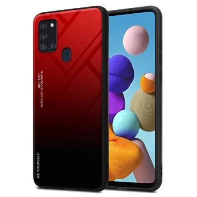 Abbildung von Cadorabo Hülle kompatibel mit Samsung Galaxy A21s Schutzhülle TPU Silikon Case Glas Slim Kratzfest Weiche Gummi Rundumschutz für in Schwarz