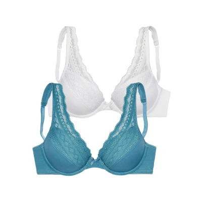 Abbildung von Lascana 2 PACK Triangel BH, Damen, Größe: 70B, Blau weiß