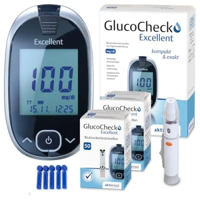 Abbildung von GlucoCheck Excellent Starter Set (mg/dl) mit 110 Blutzuckerteststreifen