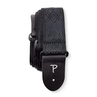 Abbildung von Perri&#039;s Leathers Ltd. Gitarrengurt Nylon Jacquard Diamanten in schwarzem Satin Einstellbar Für Akustik /Bass /Elektrogitarren Hergestellt Kanada (TWS 6542)