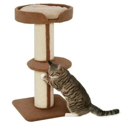 Abbildung von PawHut Kratzbaum Katzenkratzbaum Kratzstamm mit Plattform Sisal Plüsch Hellbraun, 45L x 45B 91H cm
