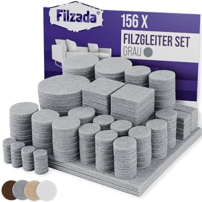Abbildung von Filzada® Filzgleiter Selbstklebend Set 156 Stück (Eckig und Rund) Grau Profi Möbelgleiter Filz Mit Idealer Klebkraft