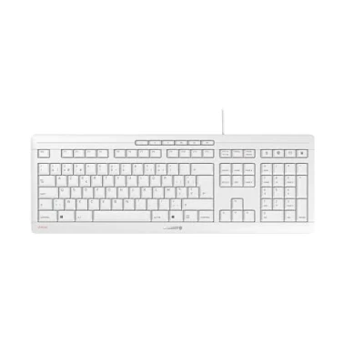 Abbildung von CHERRY STREAM KEYBOARD, Kabelgebundene Tastatur, Belgisches Layout (AZERTY), Flüsterleiser Tastenanschlag, Einzigartiges Tippgefühl, Flaches Design, Weiß Grau