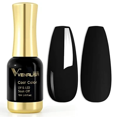 Abbildung von VENALISA UV Nagellack Gellack Schwarz farben,Gel Nail Polish Soak Off Nägel Farbgel Kit Black Gel für Nageldesign Maniküre 12ml