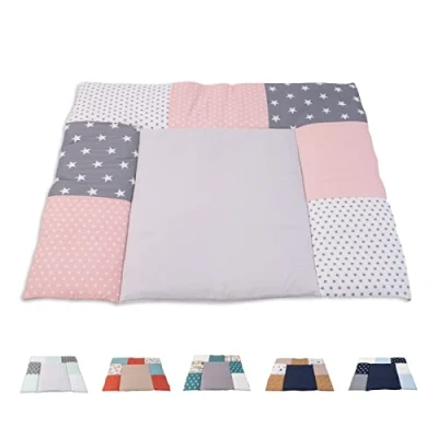 Abbildung von ULLENBOOM ® Wickelauflage 85x75 cm Rosa Grau (Made in EU) Wickelunterlage Waschbar und für Unterwegs geeignet, Bezug: 100% OEKO TEX Baumwolle, Wickeltischauflage 75x85