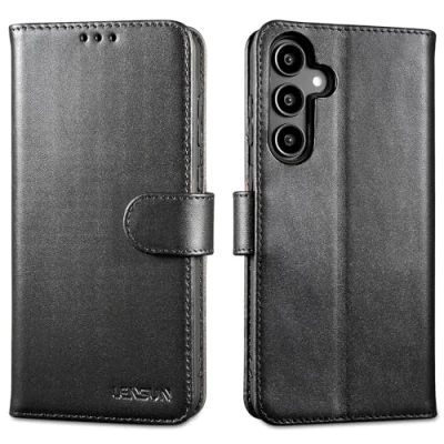 Abbildung von LENSUN Echtleder Hülle für Samsung Galaxy A35, Handyhülle [Echtes Leder][Kartenfach][RFID Blocker] Handytasche Lederhülle Flip Cover A35 5G Schwarz