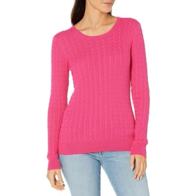 Abbildung von Amazon Essentials Damen Leichter Langarm Pullover Mit Rundhalsausschnitt Zopfmuster (Erhältlich In Übergröße), Kräftiges Rosa, 6XL Große Größen