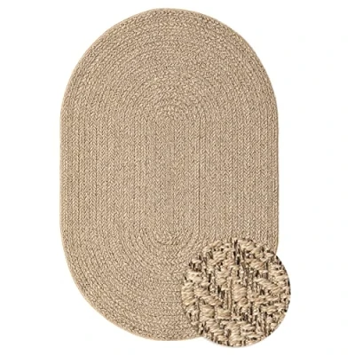 Abbildung von the carpet Kansas robuster In und Outdoor Teppich im natürlichen Jute Look, wetterfest, geeignet für Terrasse Garten, 140 x 200 cm oval