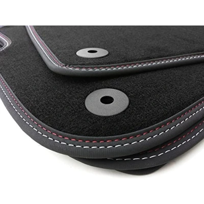 Abbildung von Fußmatten Audi A4 B6 B7 8E Premium Velours Autoteppich Set Automatten 4 teilig Schwarz S4 RS4 Doppelnaht Rot Weiß
