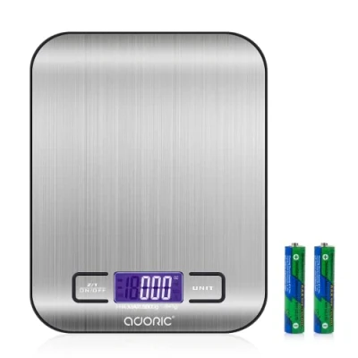 Abbildung von ADORIC Digitalwaage Professionelle Electronische Waage, Küchenwaage mit LCD Display wunderbare Präzision auf bis zu 1g(5kg Maximalgewicht) Silbrig