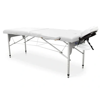 Abbildung von QUIRUMED Leicht zusammenklappbare Massageliege aus Aluminium, Farbe Weiß, 186 x 66 cm, Massageliege, Kunstleder, leicht, tragbar, teleskopische Höhenverstellung, bis zu 140 kg