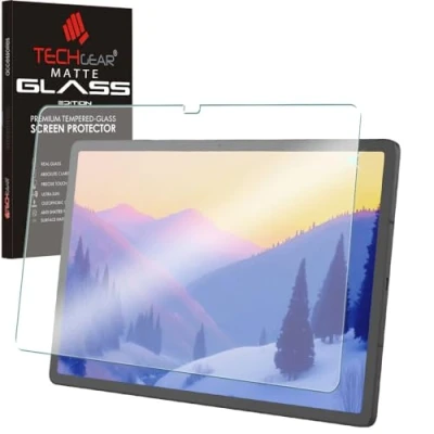 Abbildung von TECHGEAR Matte Glas kompatibel mit Galaxy Tab S7 Plus (12.4 Zoll), Matt Blendschutz Schutzfolie, Original gehärtetes Displayschutzfolie Samsung S7+ SM T970 / T975