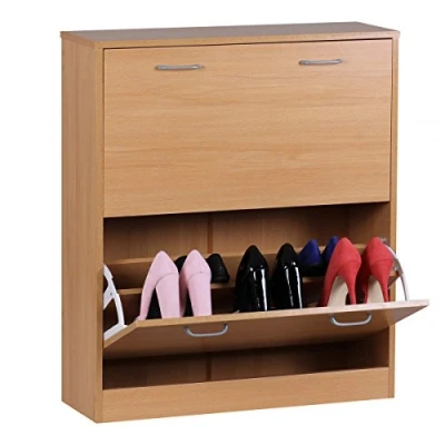 Abbildung von WOHNLING Schuhschrank mit 2 Klappen 87 cm Schuhkipper Buche