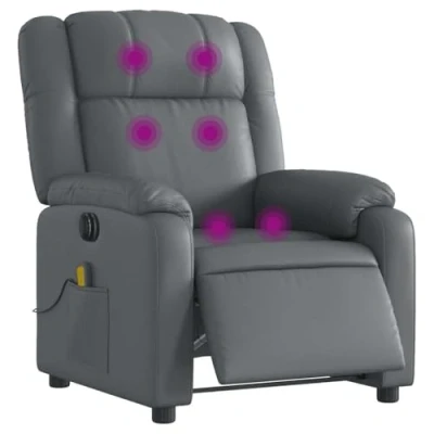 Abbildung von vidaXL Massagesessel Elektrisch, Sessel Verstellbare Rückenlehne Fußteil, Fernsehsessel Relaxsessel mit Liegefunktion, Liegesessel Polstersessel Ruhesessel, Grau Kunstleder