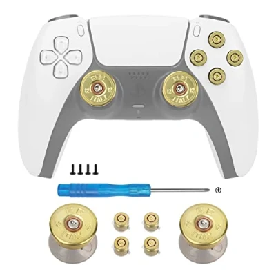 Abbildung von TOMSIN Northwest Guitars Thumbsticks &amp; Action Bullet Buttons Set für PS5 Controller, goldfarben