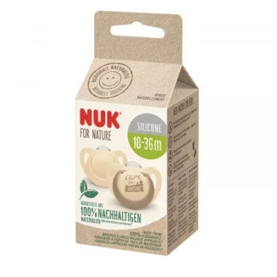 Abbildung von NUK for Nature Babyschnuller aus nachhaltigem Silikon kiefergerechte Form BPA frei 18 36 Monate beige 2 Stück