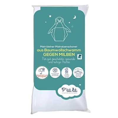 Abbildung von P&#039;tit lit Anti Staubmilben Baby Matratzenschoner Wasserdichter 60x120 cm Frottee aus 100% Baumwolle Saugfähig und leise Oeko Tex®