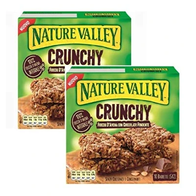 Abbildung von Nature Valley Knusprige Riegel Haferflocken Vollkorn und Zartbitterschokolade ohne Farbstoffe Konservierungsstoffe Natürlich laktosefrei Für Vegetarier geeignet 2 x 210 Gramm (2 10 Takte)