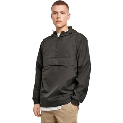 Abbildung von Build Your Brand Mens BY096 Basic Pull Over Jacket Windbreaker, Black, L