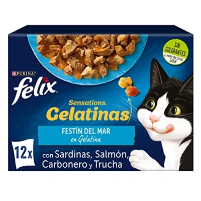 Abbildung von PURINA FELIX Fleischauswahl Sensations Festín des Meeres in Gelatine, braun, 1.02 kg (Paquete de 6) (6er Pack)