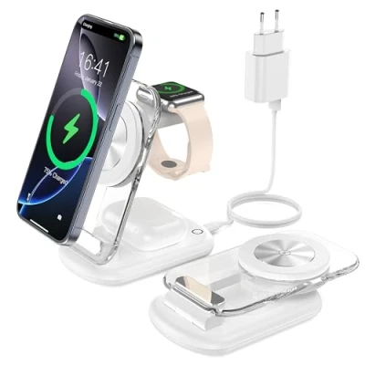 Abbildung von Mag Safe Ladestation, Apple Watch und iPhone, ladegerät, 3 in 1 Faltbar Wireless Charger mit iPhone 15 14 13, Travel Charging Pad IWatch,Air Pods
