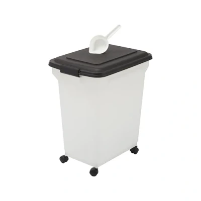 Abbildung von Iris Ohyama Hundefutter Aufbewahrung mit Rollen, 45L/15kg, Schwarz, Luftdichte Futterbox, Trockenfutter, Futterbehälter, Für Hunde, Katzen, Tierfutterbehälter, Schaufel, BPA frei, Futtertonne,